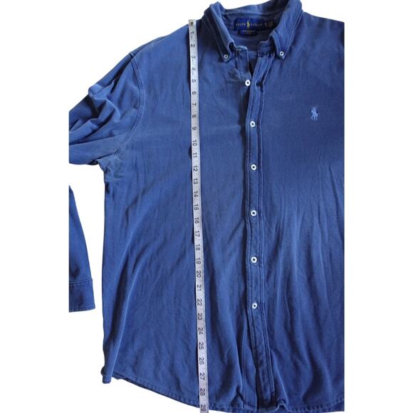 Ralph Lauren Mens Featherweight Mesh Button Up Shirt XL Blue Cotton Long Sleeve - Picture 7 of 9